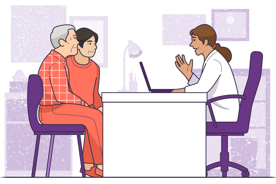 Individuals and a medical professional discussing treatment options at a certified treatment center.