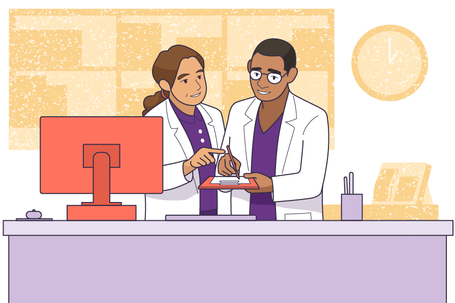 Medical professionals studying results.