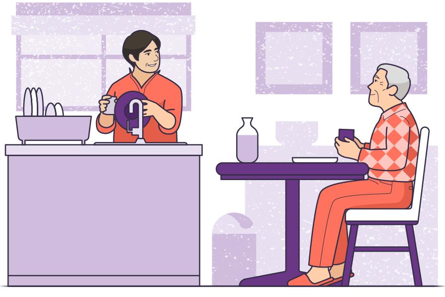 A caregiver continuing to take care of a recovering patient at home.